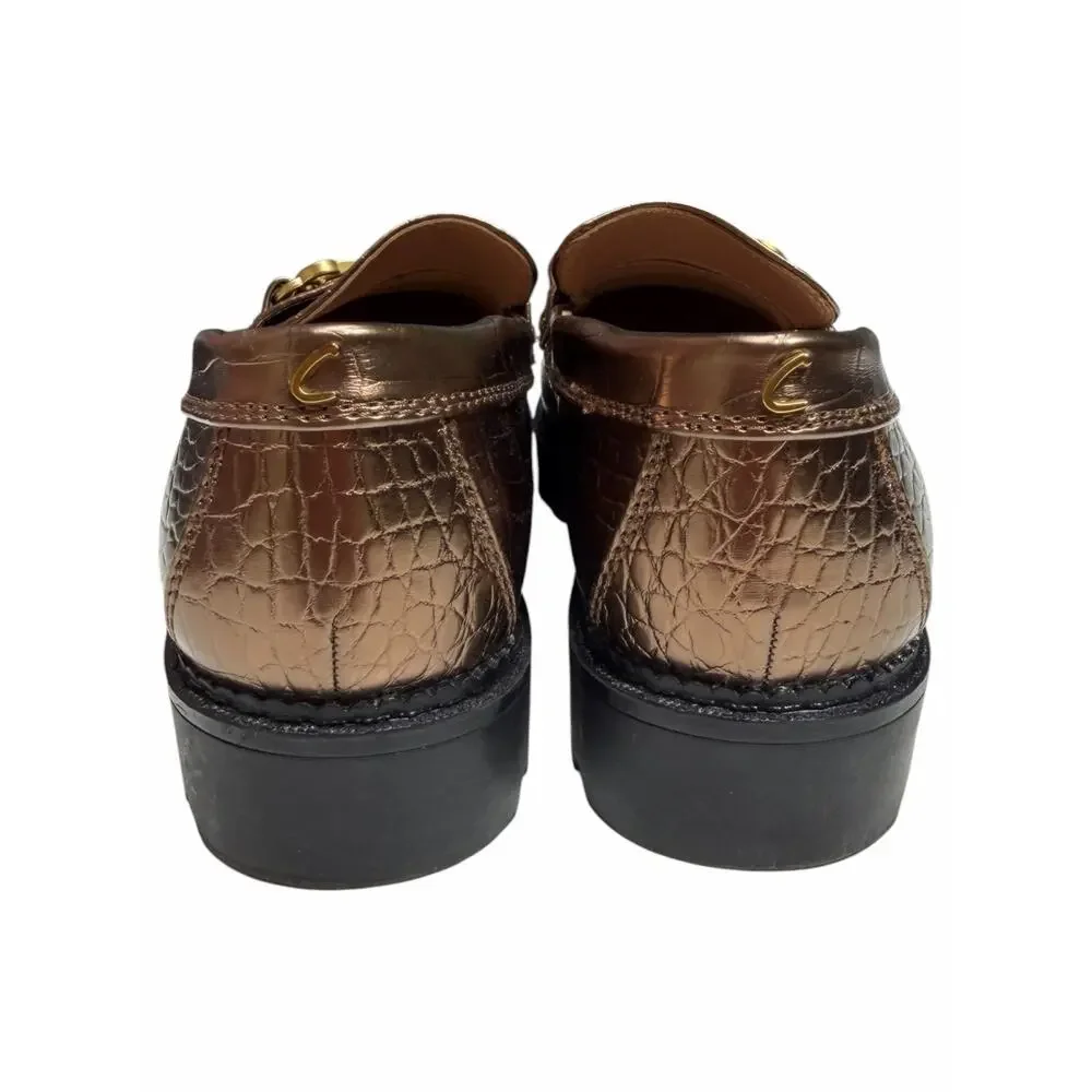 Circus Sam Edelman Bronze Croc Embossed Horsebit Lug Sole Chunky Loafers Size 9